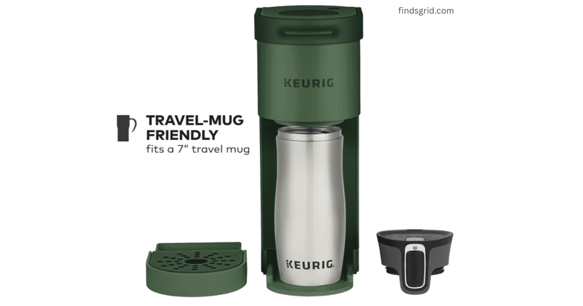 Travel mug friendly coffee maker with removable drip tray in matte evergreen finish