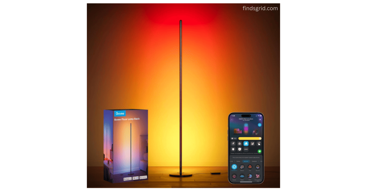 Govee RGBIC Floor Lamp Basic with smartphone app and packaging