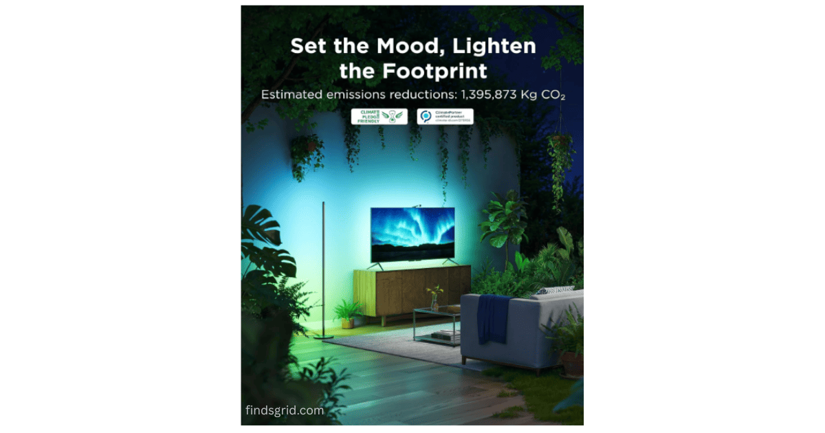 Govee RGBIC floor lamp ambient lighting in a modern living room