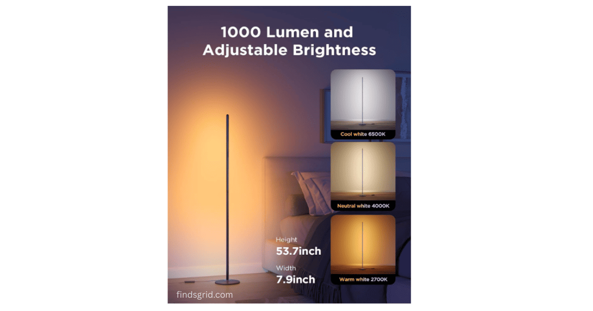 Govee RGBIC floor lamp color temperature and height dimension details