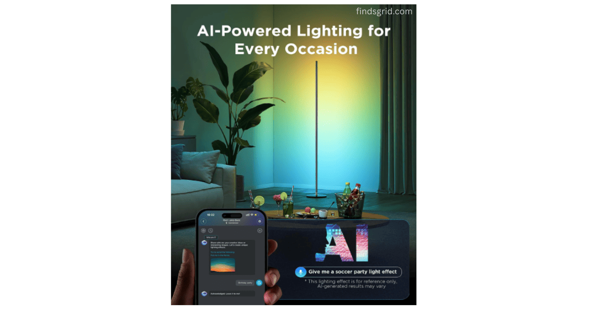 Govee floor lamp AI-powered lighting effects controlled by mobile app