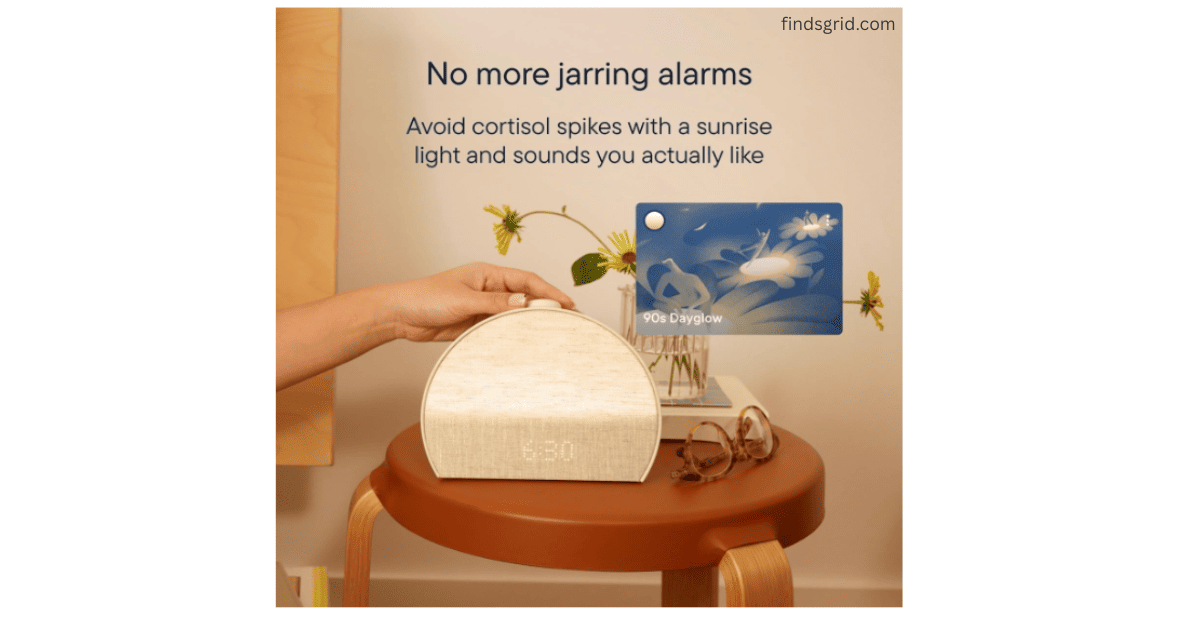 Natural circadian sunrise alarm light glow effect on Hatch Restore 3