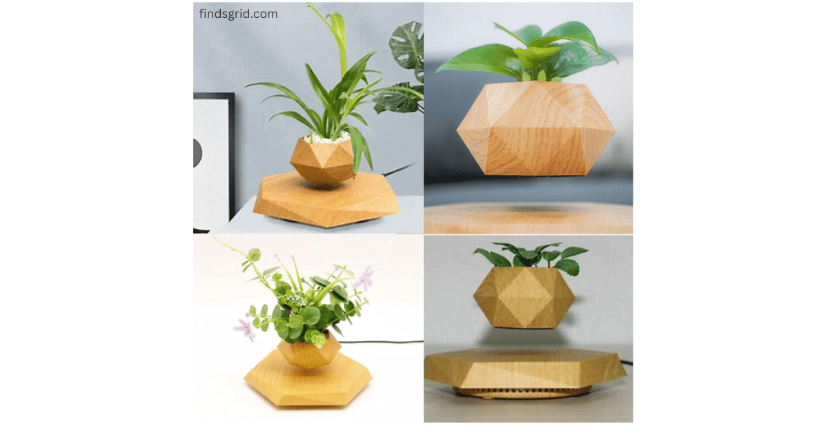 Hexagon floating air bonsai pot on a modern office desk setup