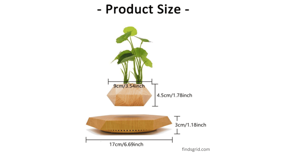 Product dimensions and size chart of KIYOMING magnetic levitating planter