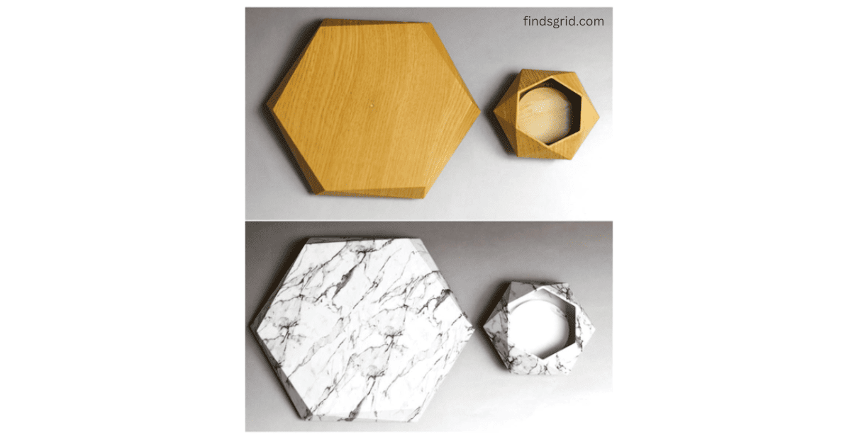 Wooden and marble texture base design options for levitating plant pot
