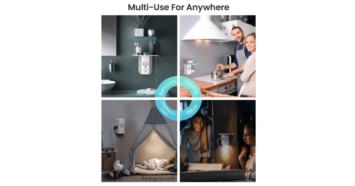 Mifaso multi plug outlet expander for kitchen bathroom and dorm room