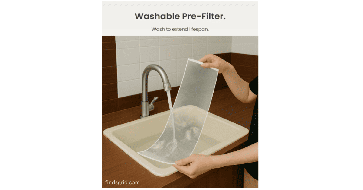 Washing the reusable pre filter of SwitchBot smart air purifier under a tap