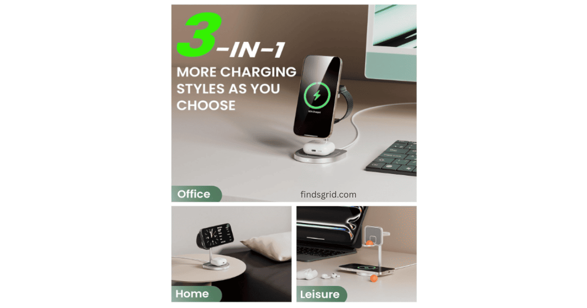 KU XIU 3-in-1 wireless charger for office, home, and leisure