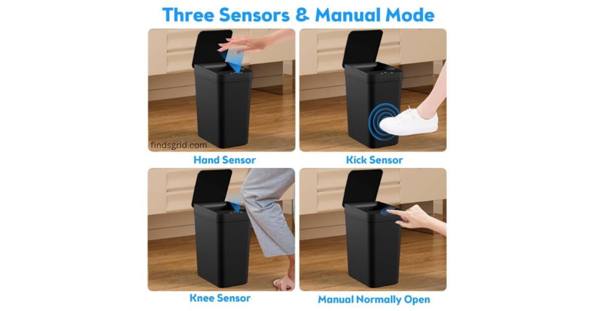 KOEYLE motion sensor trash can with hand kick and knee sensor modes