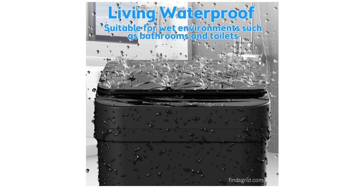 IPX5 waterproof touchless trash can for bathroom humidity and water splashes