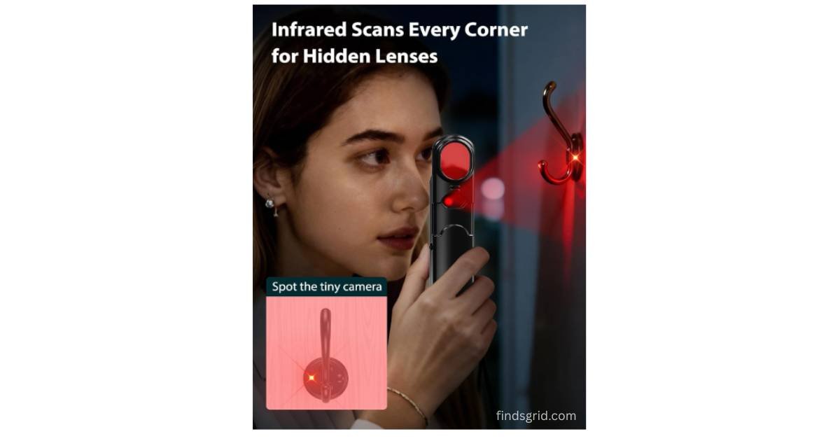 Infrared scanner locating hidden pinhole camera lens behind a door hook