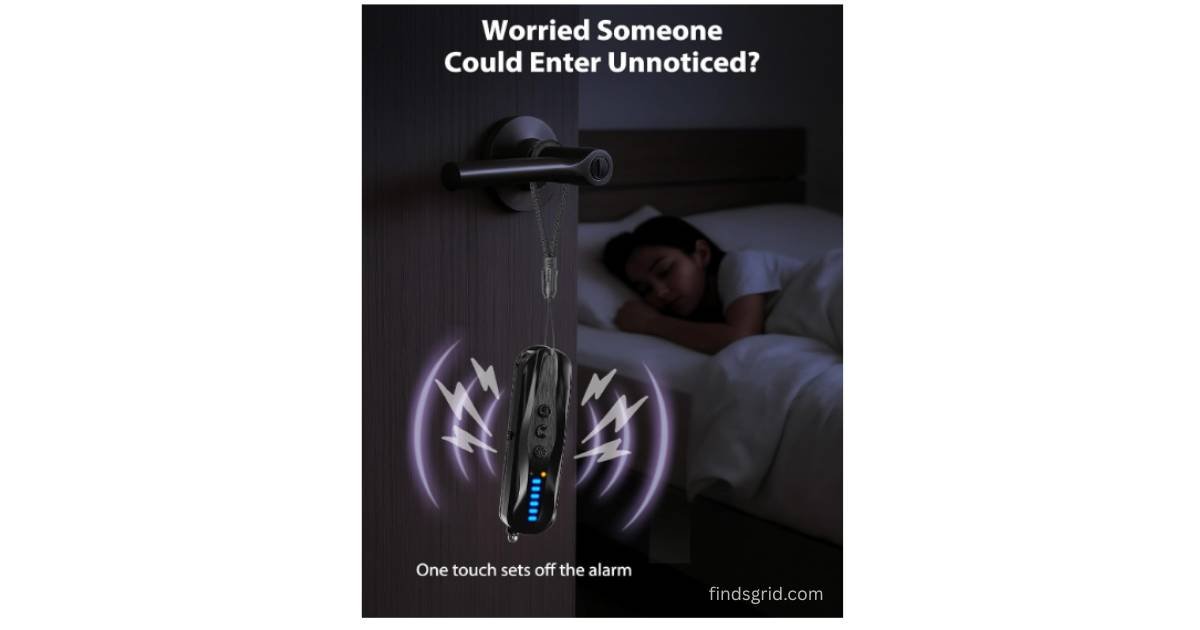 Anti theft door alarm motion sensor attached to hotel door handle for safety