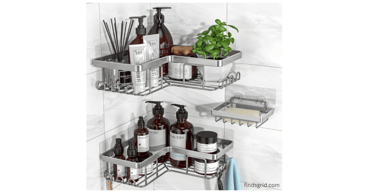 Stainless steel adhesive corner shower caddy organizer with soap holder for bathroom storage