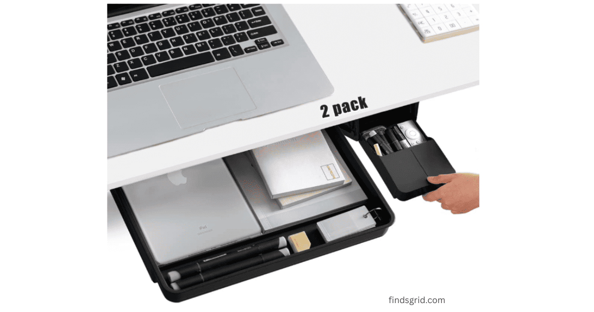 Navtcow Under Desk Drawer Review Under Desk Drawer 2 Pack installed on a white office setup with stationery