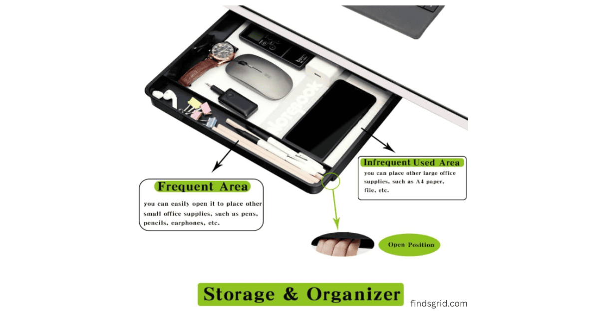 Large Navtcow under desk drawer storage zones with frequent and infrequent office supplies organizer