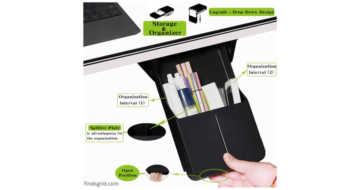 Small Navtcow under desk drawer with innovative drop down design and splitter plate divider