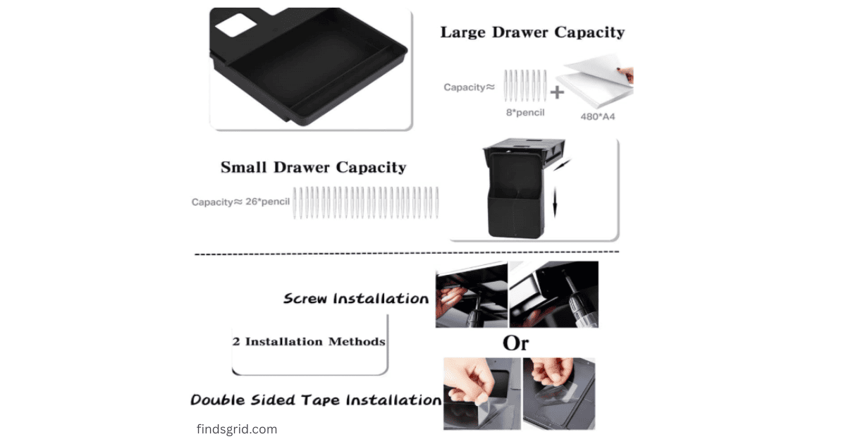 Navtcow under desk drawer storage capacity comparison and screw vs adhesive tape installation methods