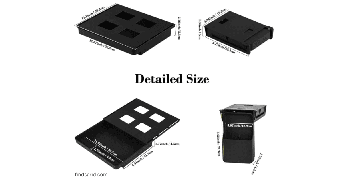 Detailed size chart and dimensions in inches and centimeters for Navtcow under desk drawers