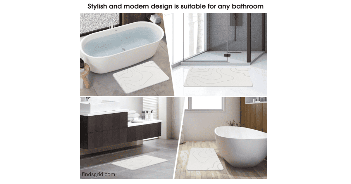 Non-slip quick dry diatomite stone bath mat in modern aesthetic bathroom setup