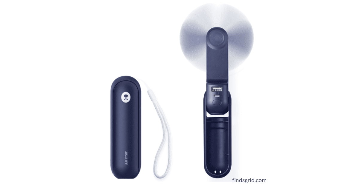 JISULIFE Portable Handheld Fan Review - Deluxe mini fan product setup on a clean background.