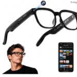 Plunthorn AI smart glasses with 4K camera and mobile application display.