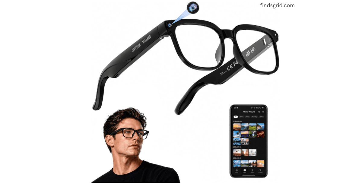 Plunthorn AI smart glasses with 4K camera and mobile application display.
