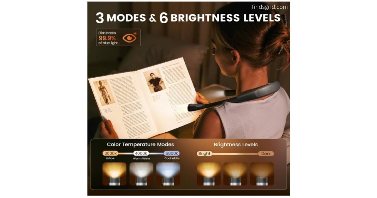 Glocusent neck reading light 3 color temperature modes and brightness levels