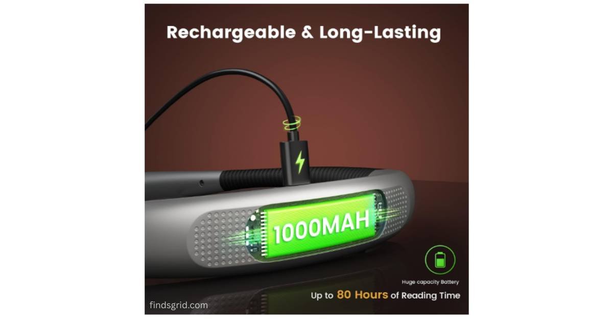 Glocusent neck light 1000mAh rechargeable battery and USB Type-C port