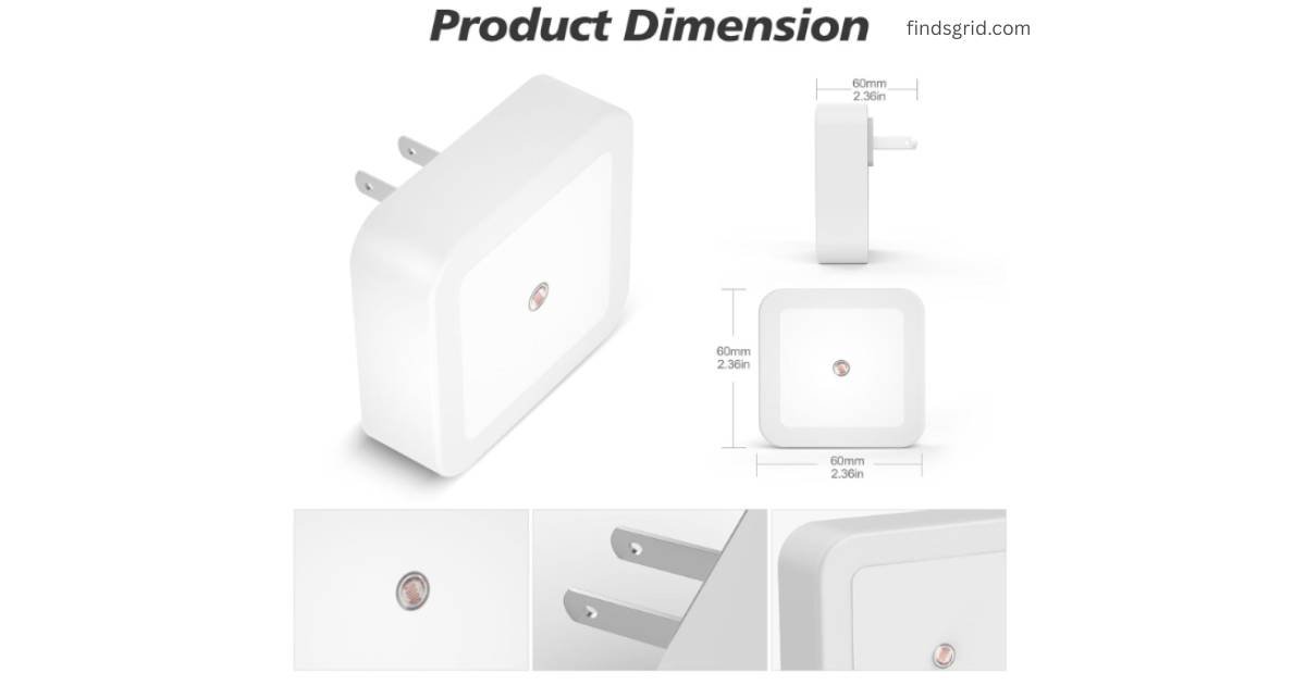 Sujeet Night Light compact dimensions 60mm size and US plug details