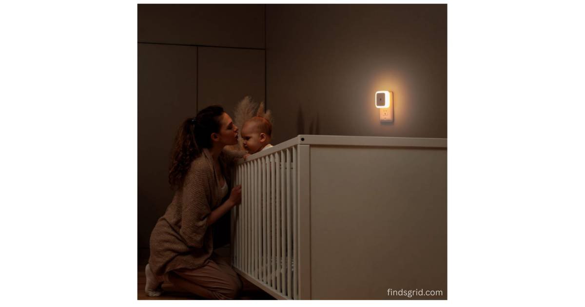 Warm soft white night light in baby nursery room for midnight feeding