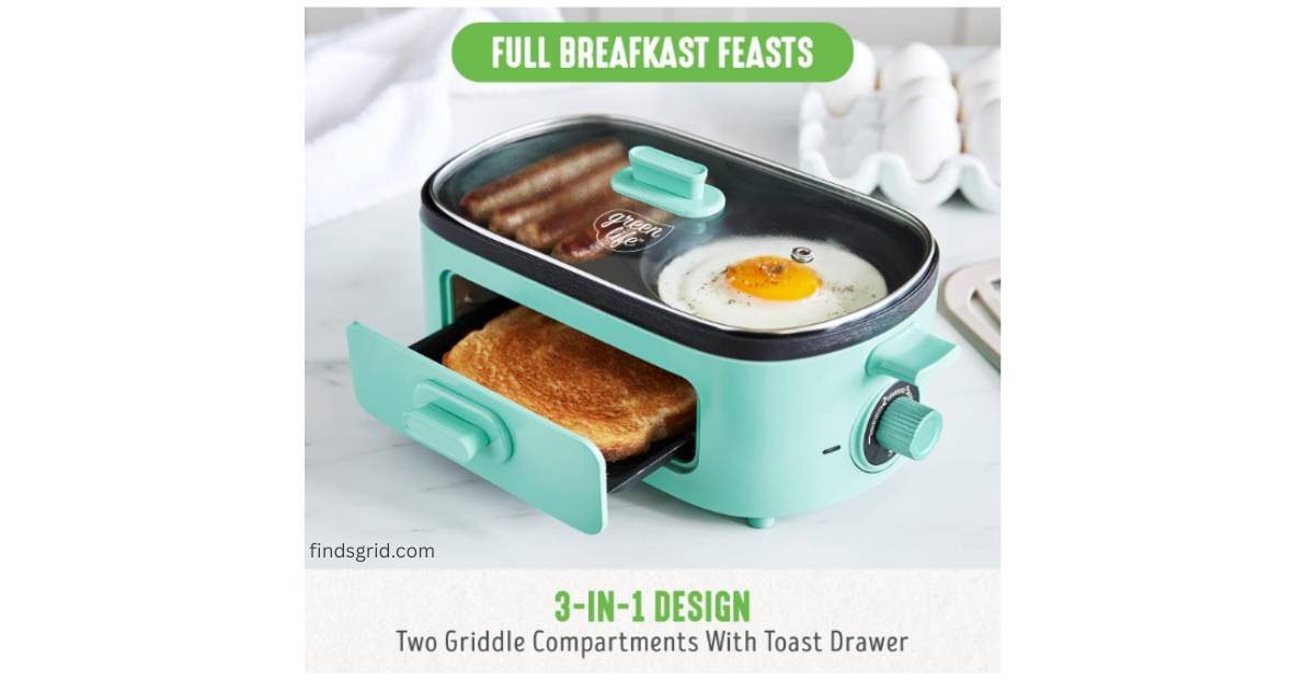 GreenLife 3-in-1 Breakfast Maker Station in Turquoise