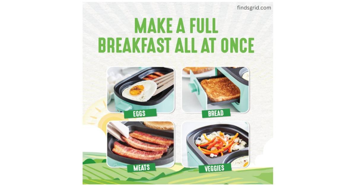 Cooking eggs toast meats and veggies in GreenLife breakfast maker