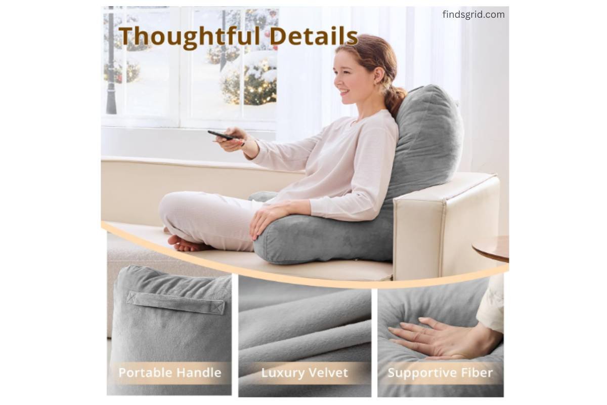 SASTTIE reading pillow velvet cover portable handle and supportive fiber details