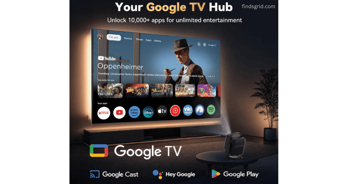 WANBO projector with built-in Google TV 14 smart interface