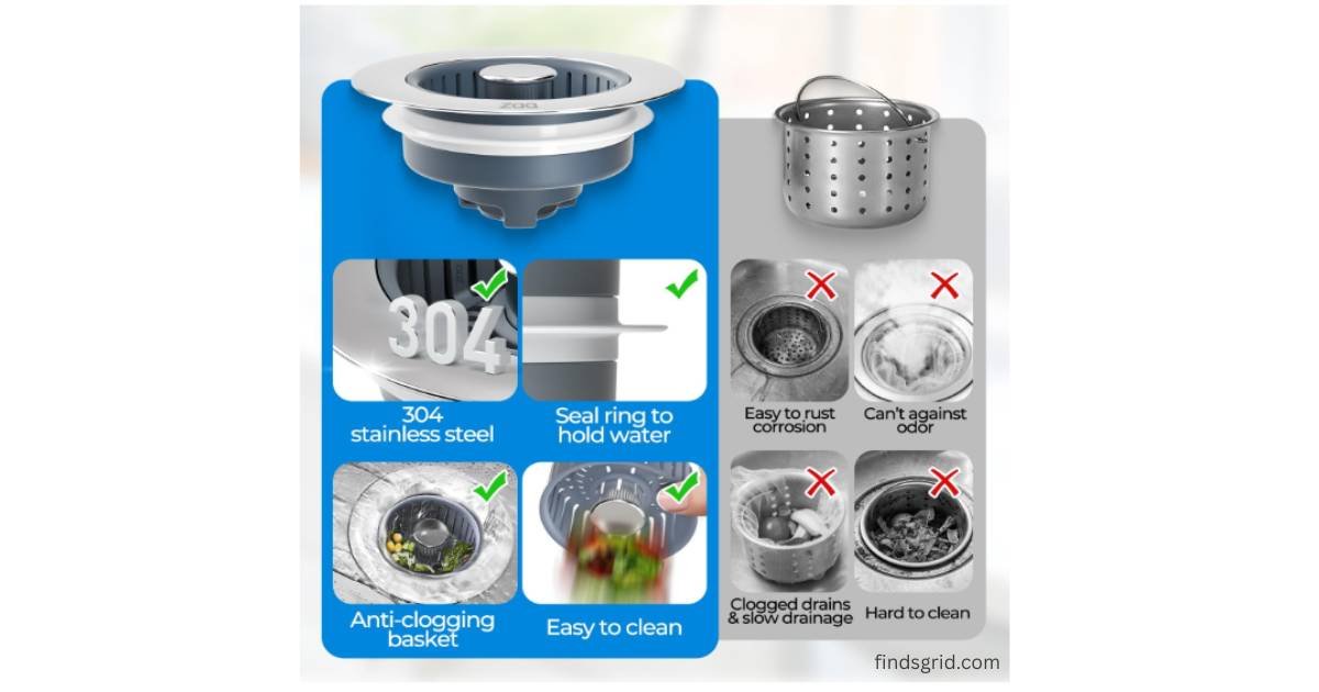 Zaa 3 in 1 stainless steel sink strainer compared to old rusting mesh strainers