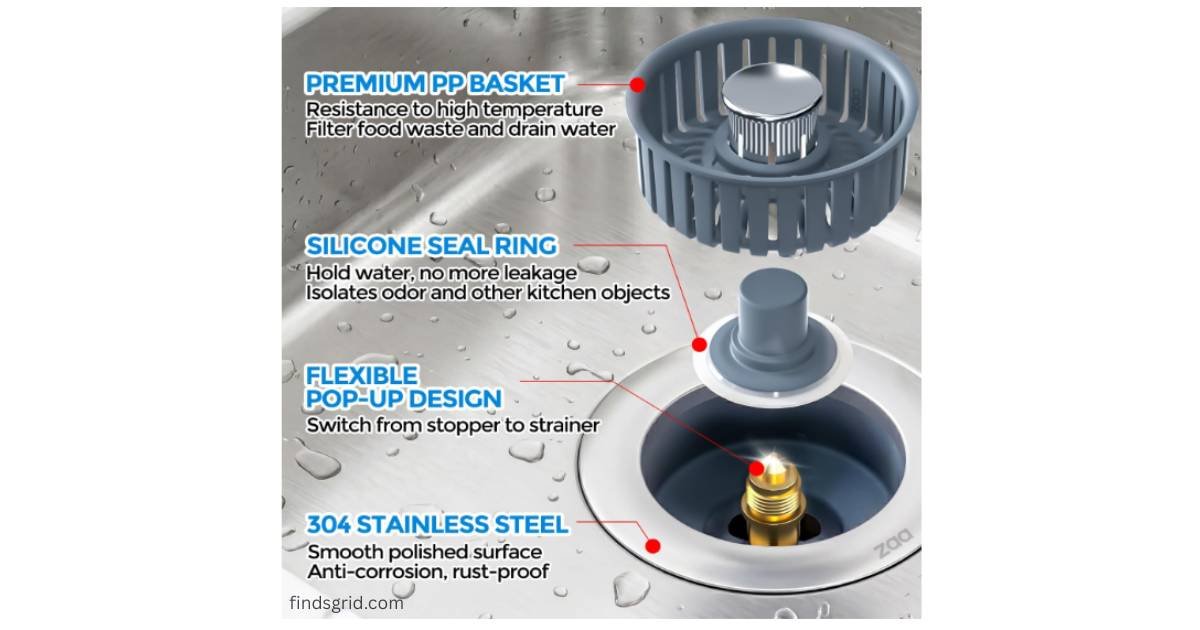 Zaa 3 in 1 kitchen sink strainer stainless steel and brass build components