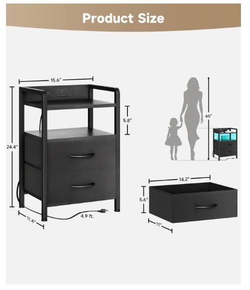 Lazzanto nightstand product dimensions and size measurement diagram