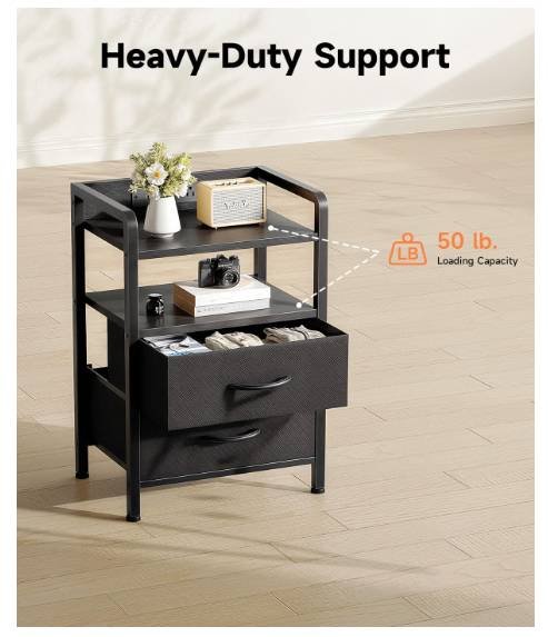 Heavy-duty metal frame Lazzanto nightstand tested for 50 lbs weight capacity