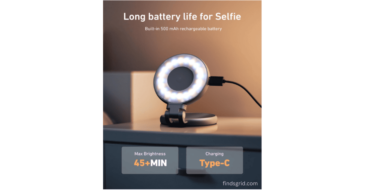 Portable phone light for Zoom calls charging via Type-C cable