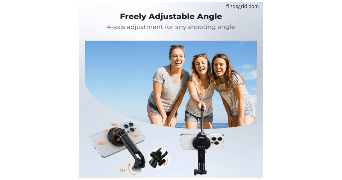 K&F Concept TF08 freely adjustable angle selfie stick with 360 degree rotation