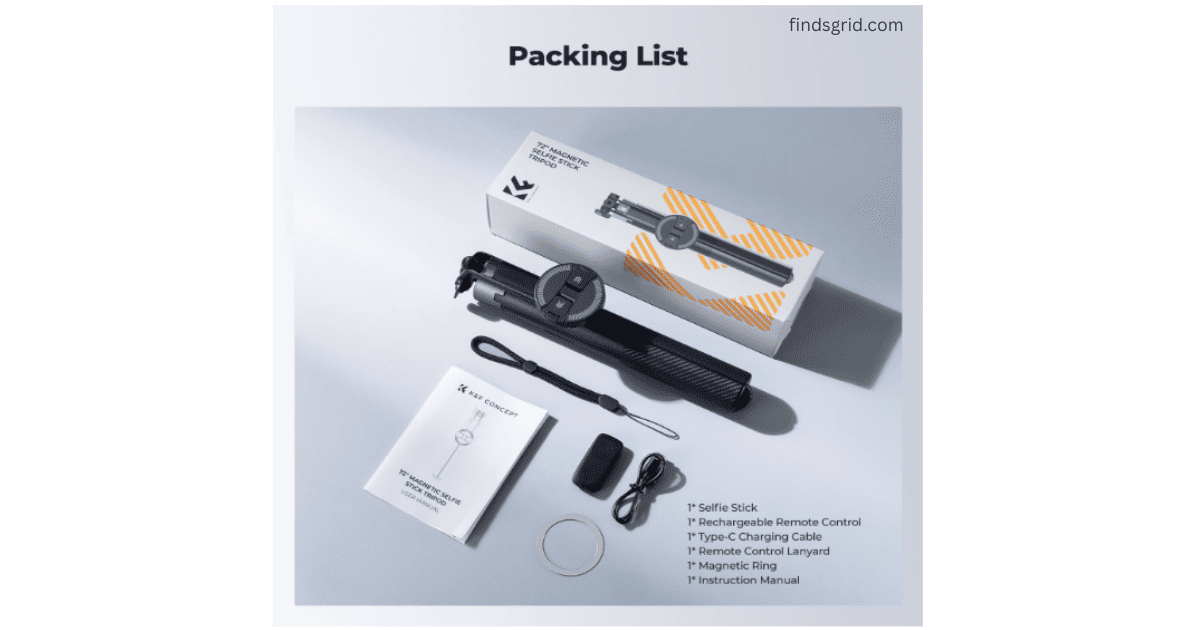 K&F Concept TF08 72 inch magnetic selfie stick tripod packing list items