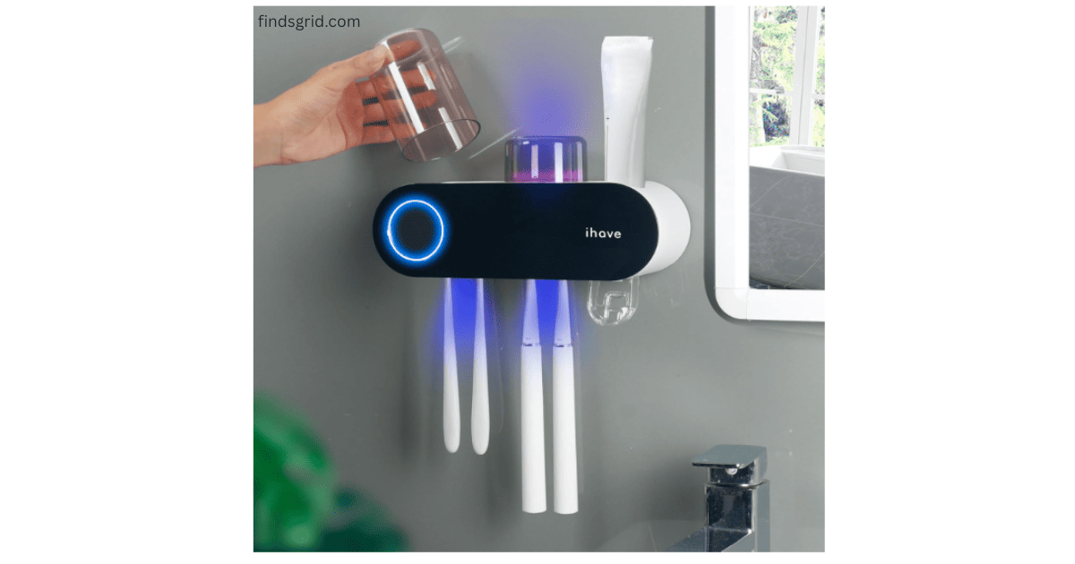 Wall mounted UV toothbrush sanitizer holder with automatic toothpaste dispenser