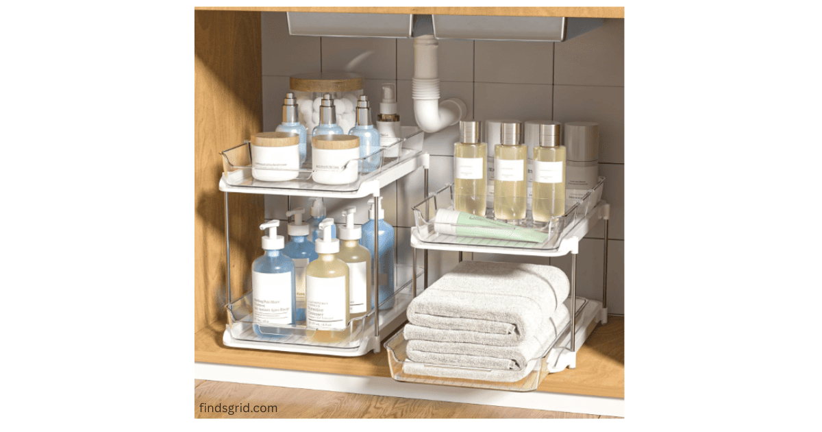 2-tier pull out under sink organizer and storage drawers for bathroom toiletries