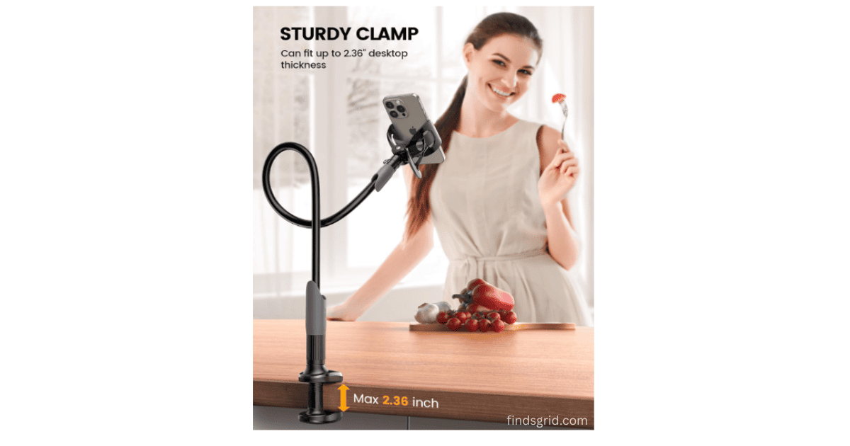 Handsfree phone clamp for desk and kitchen counter max 2.36 inch thickness