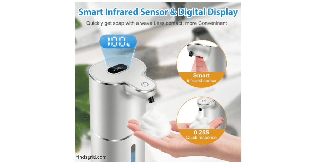 Automatic touchless foaming soap dispenser with smart infrared sensor and digital LED display