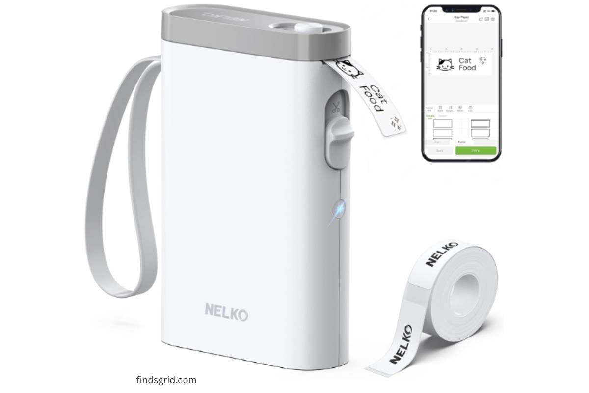 Nelko P21 label maker machine with tape roll and mobile app