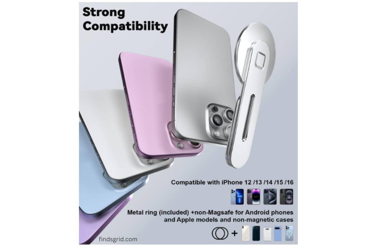 CloudValley laptop mount MagSafe compatibility with iPhone 12 to 17 and metal rings
