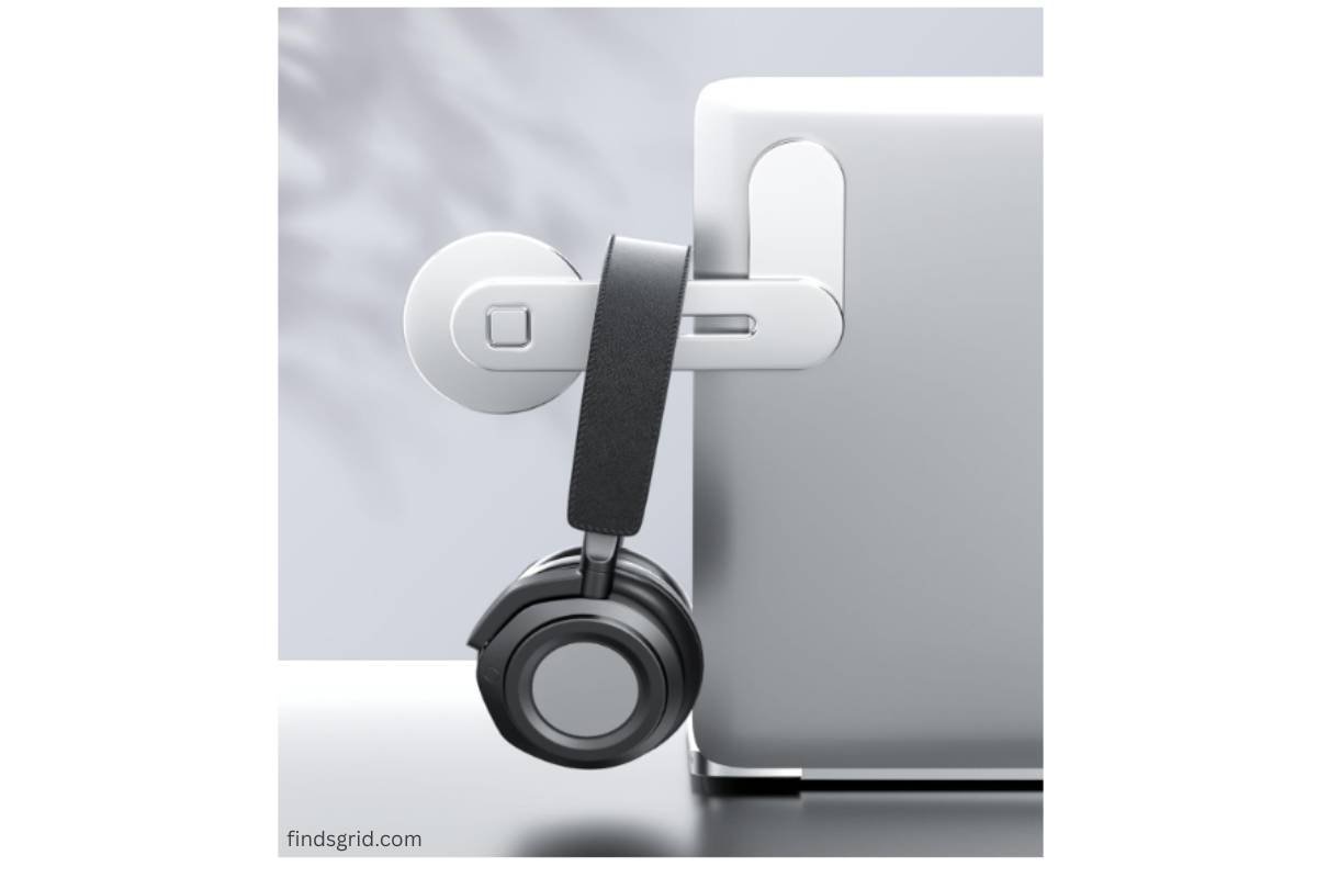 CloudValley aluminum laptop phone mount holding black headphones