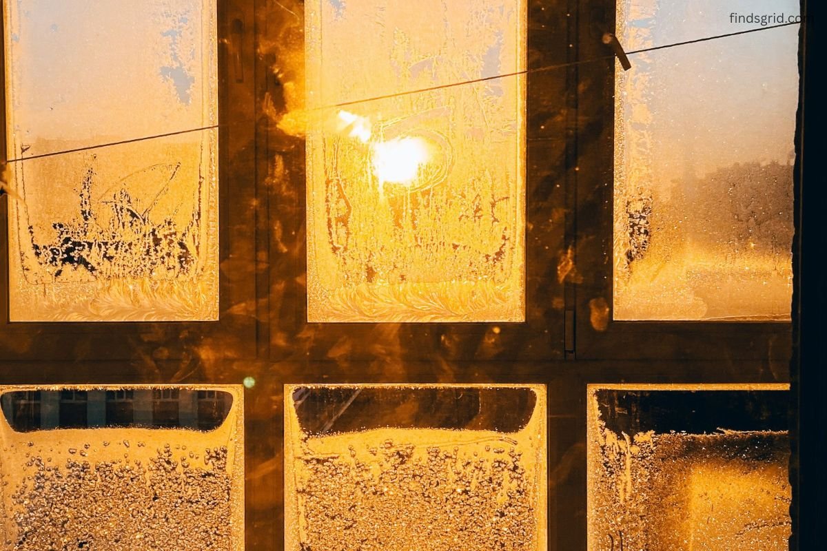 Close-up of a window frame where cold drafts can leak into the house