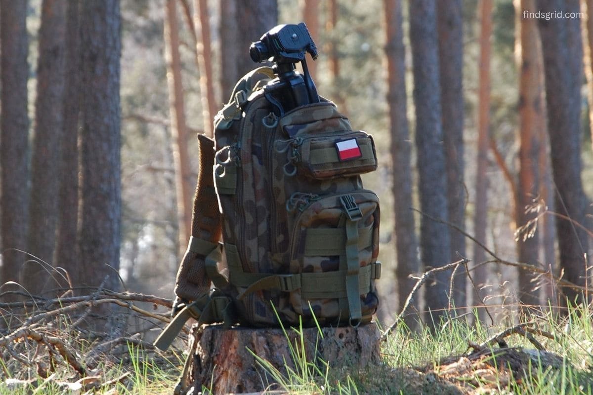 Bug out bag packed with an emergency water filter and survival gear